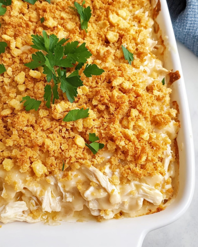 Million Dollar Chicken Casserole with topping