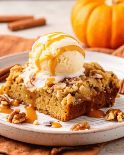 Pumpkin Dump Cake with caramel