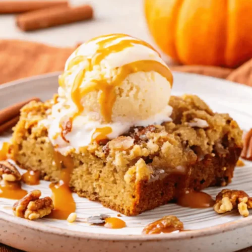 Pumpkin Dump Cake with caramel
