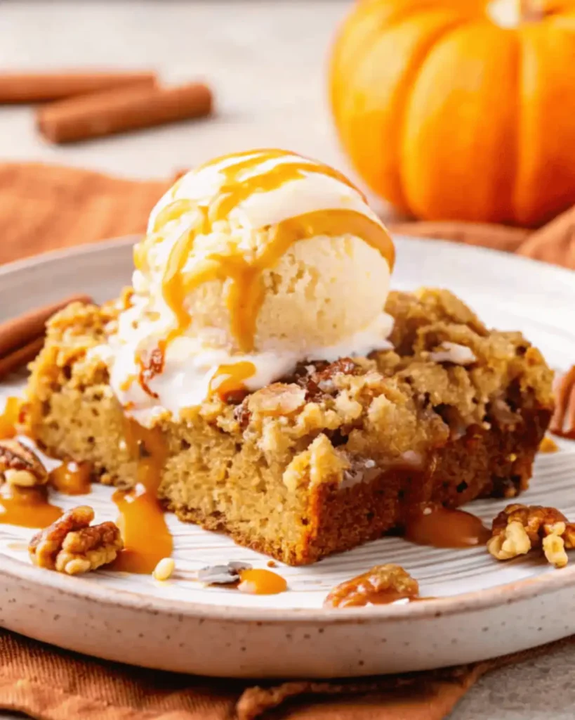 Pumpkin Dump Cake with caramel