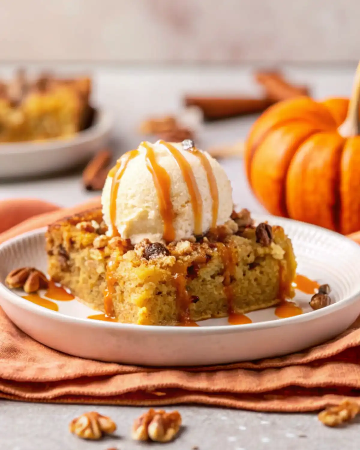 Pumpkin Dump Cake with ice cream