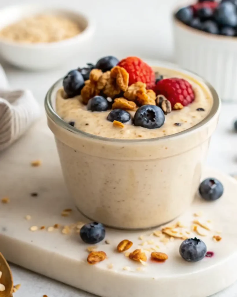 Creamy blended overnight oats with granola