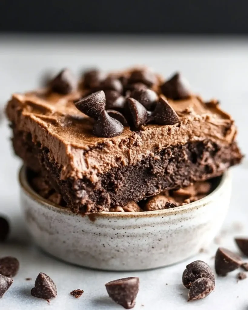 Fudgy protein brownie topped with chocolate chips