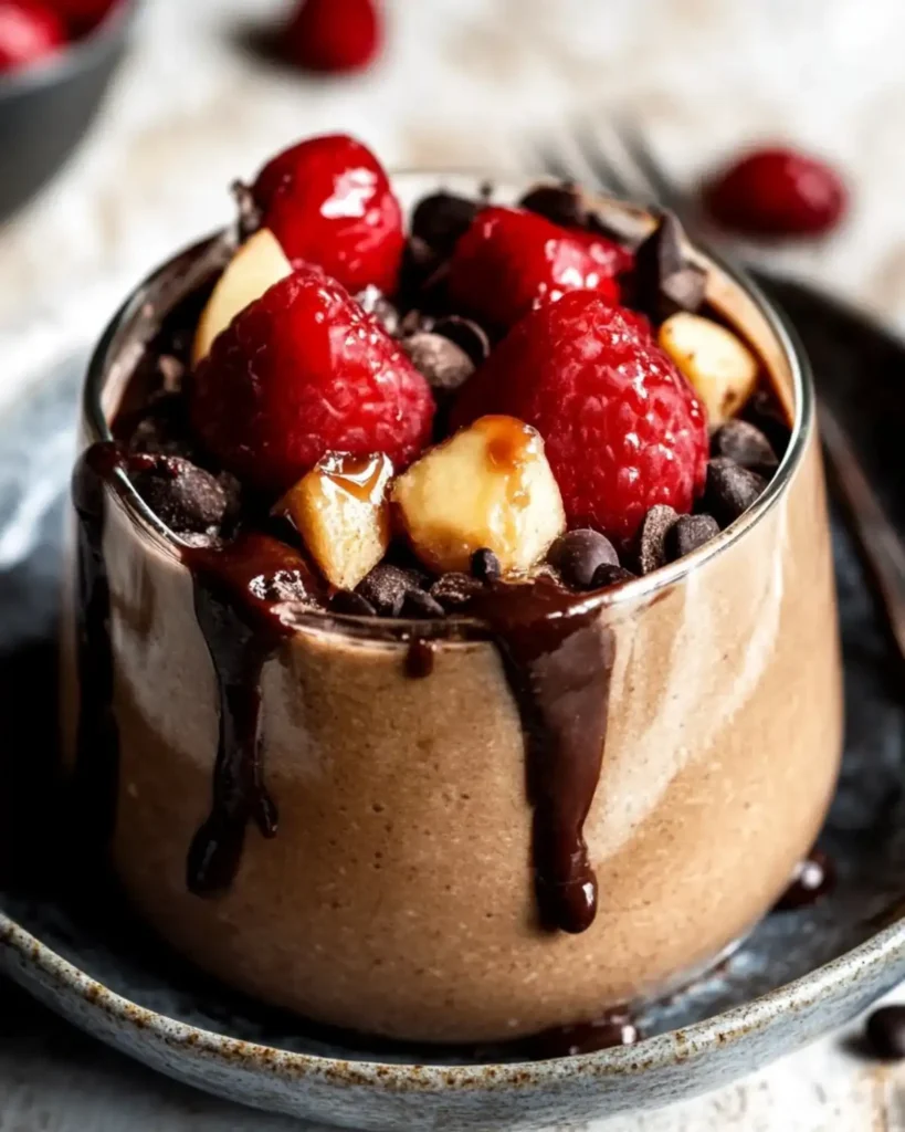 Chocolate protein mousse dessert in a glass