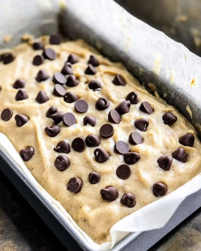Cottage cheese banana bread batter in pan