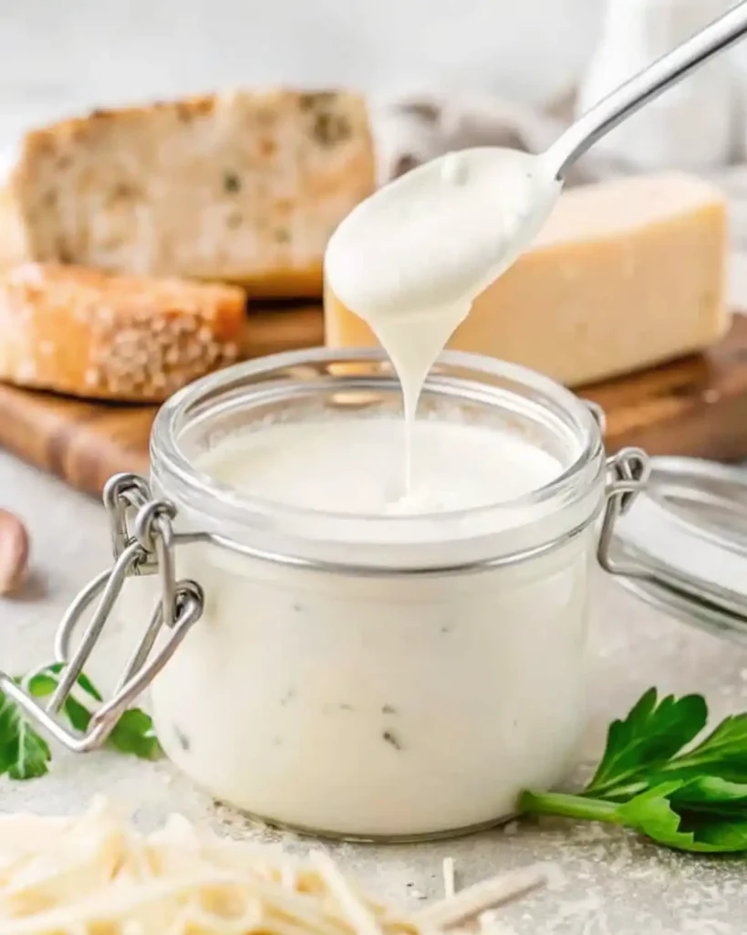 Alfredo sauce in glass jar