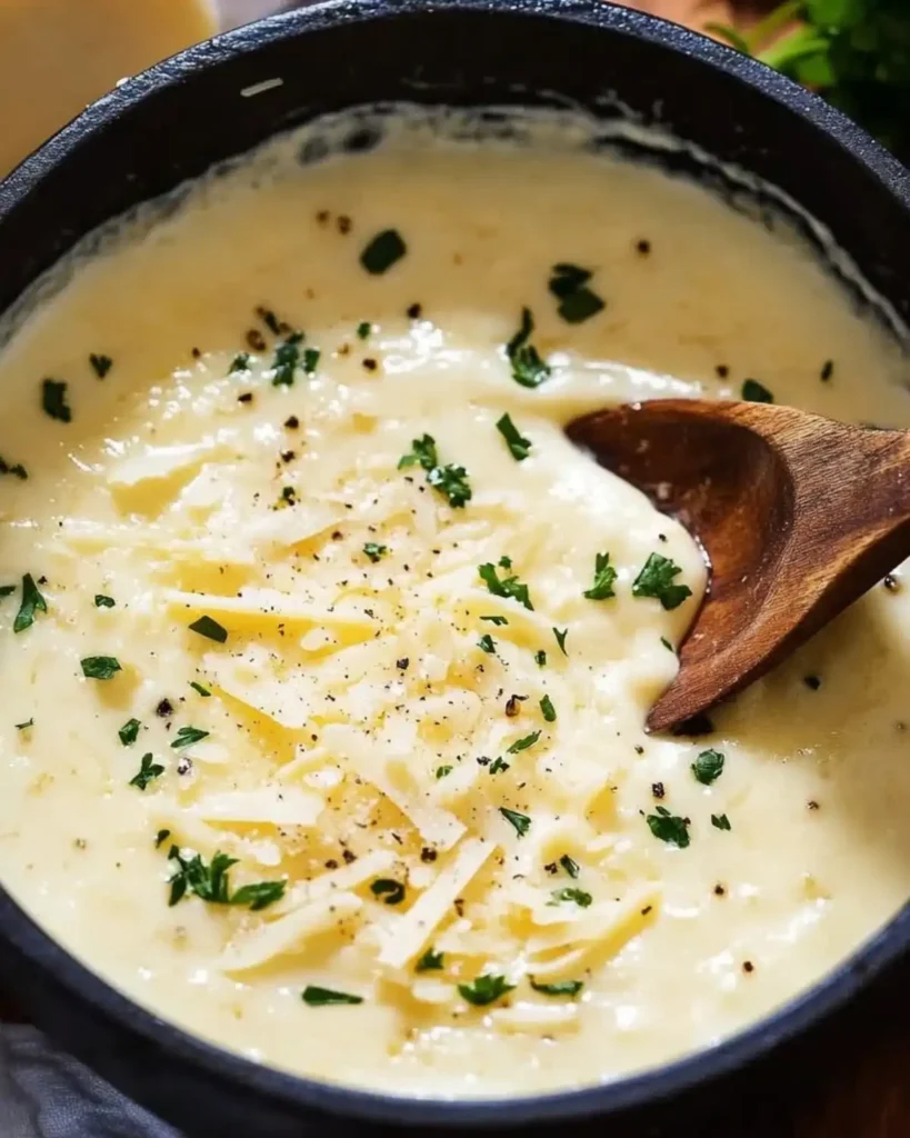 Parmesan sauce in black skillet