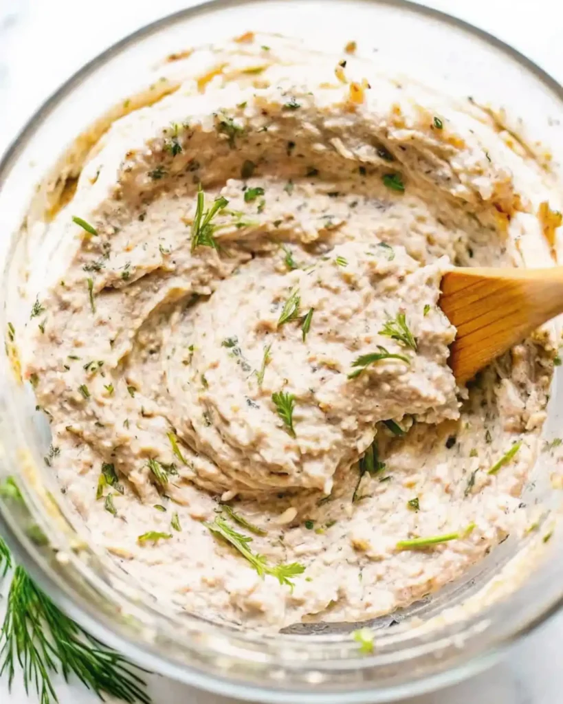 Tuna salad with herbs in bowl