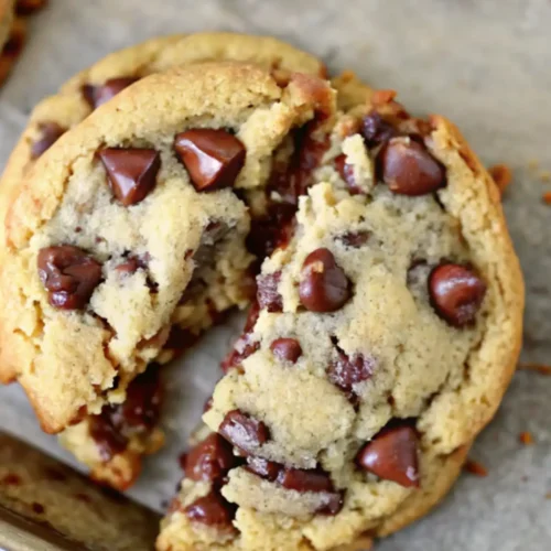 Soft small batch chocolate chip cookies broken in half