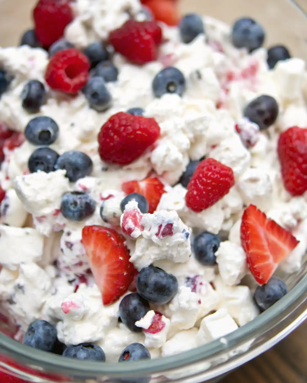 red white and blue cheesecake salad