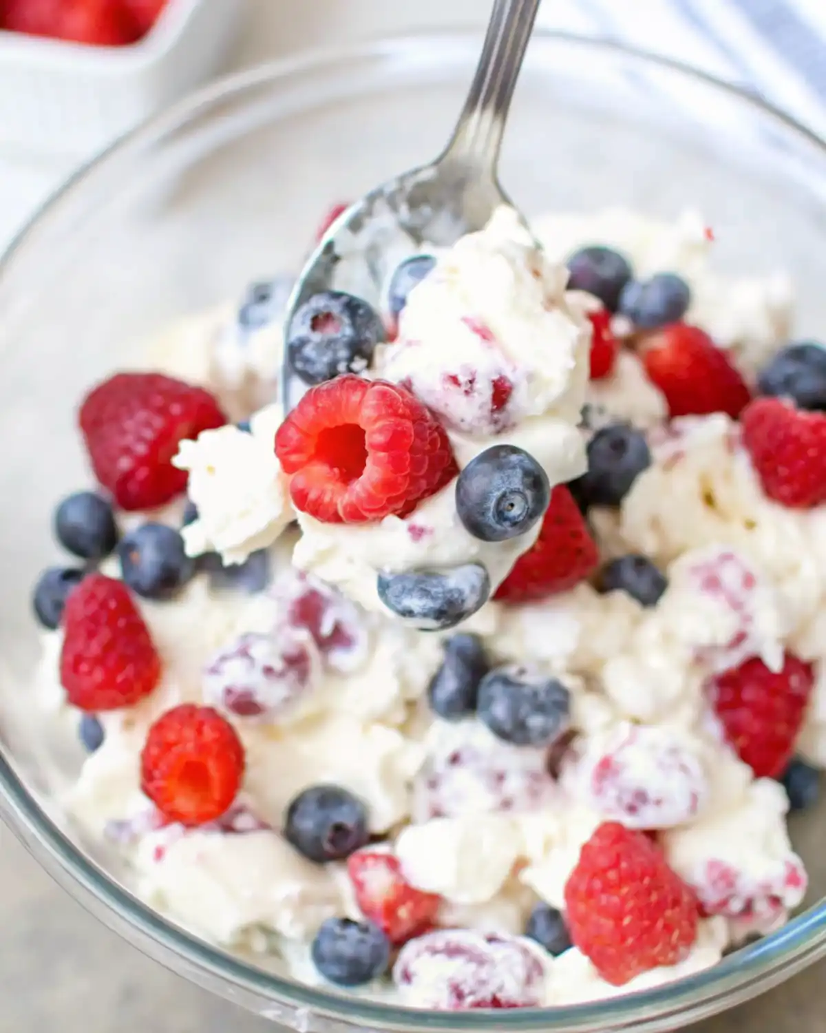 Red White and Blue Cheesecake Salad– Easy Patriotic Flavorful Treat